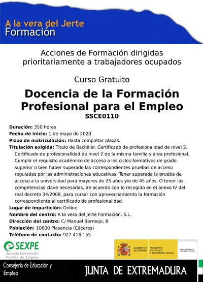 Ssce0110 Docencia Formacion Profesional Empleo Plasencia Online400